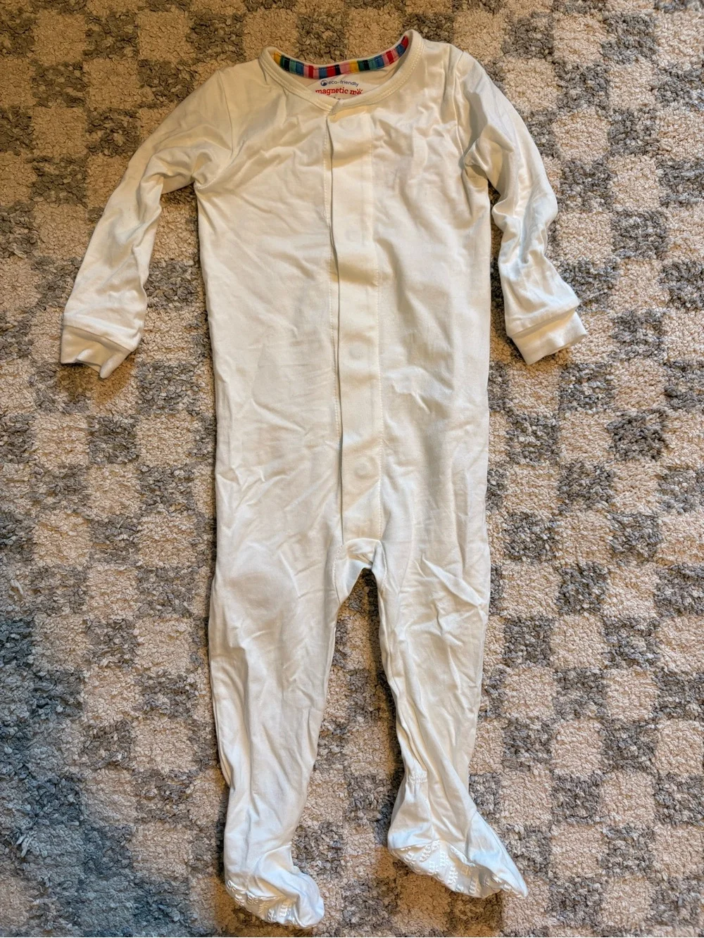 Magnetic Me White Long-Sleeve Footed One-Piece